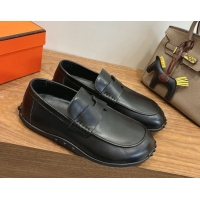 Stylish Hermes Lazy Loafers in Smooth Leather H090805 Black 2026