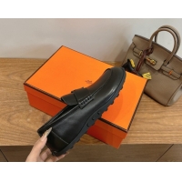 Stylish Hermes Lazy Loafers in Smooth Leather H090805 Black 2026