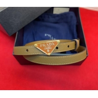 Famous Brand Prada Saffiano Leather Belt 1.5cm with Gold Triangle Logo Buckle PR091201 Beige 2025