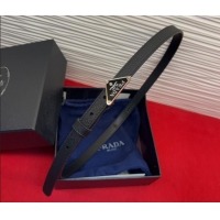 Grade Quality Prada Saffiano Leather Belt 1.5cm with Silver Triangle Logo Buckle PR091201 Black 2025