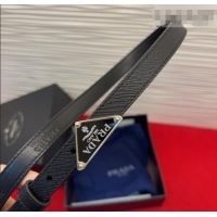 Grade Quality Prada Saffiano Leather Belt 1.5cm with Silver Triangle Logo Buckle PR091201 Black 2025