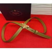 Luxury Cheap Prada Saffiano Leather Belt 1.5cm with Silver Triangle Logo Buckle PR091201 Beige 2025