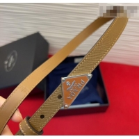 Luxury Cheap Prada Saffiano Leather Belt 1.5cm with Silver Triangle Logo Buckle PR091201 Beige 2025