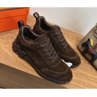 Classic Hot Hermes Bouncing Sneakers in Perforated Suede Dark Brown 2026 H261013