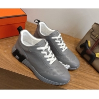 Discount Hermes Bouncing Sneakers in Perforated Calfskin Leather Grey/White 2026 H261013