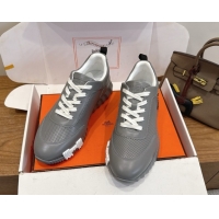 Discount Hermes Bouncing Sneakers in Perforated Calfskin Leather Grey/White 2026 H261013
