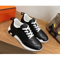 Shop Duplicate Hermes Bouncing Sneakers in Perforated Calfskin Leather Black/White 2026 H261013
