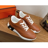Good Looking Hermes Bouncing Sneakers in Perforated Calfskin Leather Tan Brown 2026 H261013