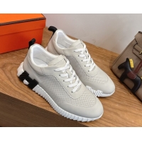 Top Design Hermes Bouncing Sneakers in Perforated Calfskin Leather Light Grey 2026 H261013