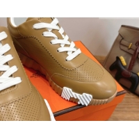 Grade Hermes Bouncing Sneakers in Perforated Calfskin Leather Apricot 2026 H261013