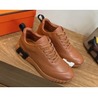 Best Product Hermes Bouncing Sneakers in Perforated Calfskin Leather Brown Upper 2026 H261013
