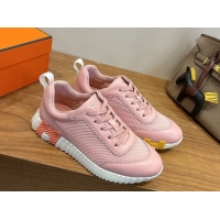 Best Grade Hermes Bouncing Sneakers in Graphic Mesh and Grained Calfskin Leather Pink 0304126