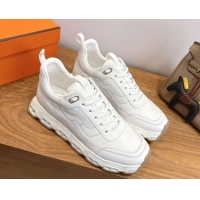 Luxury Hermes Impulse Sneakers in Calfskin Leather White 0304138