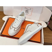 Shop Cheap Hermes Match Sneakers in Calfskin Leather White/Brown Trim 2026 H261863