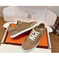 Top Grade Hermes Match Sneakers in Suede and Calfskin Leather Light Brown 2026 H261863