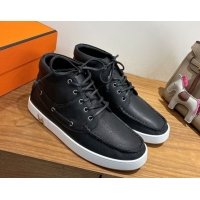 Charming Hermes Calfskin Leather High top Sneakers Black 2026 HS030401