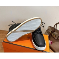 Charming Hermes Calfskin Leather High top Sneakers Black 2026 HS030401