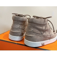 Unique Style Hermes Suede High top Sneakers Powder Grey 2026 HS030401