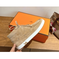 Popular Style Hermes Suede High top Sneakers Beige1 2026 HS030401