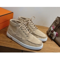 Most Popular Hermes Suede High top Sneakers Beige2 2026 HS030401