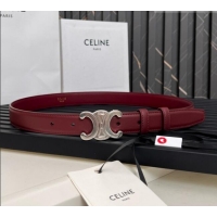 Top Quality Celine Medium TRIOMPHE Belt in Taurillon Leather 2.5cm CE0214 Burgundy/Silver 2025