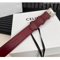 Top Quality Celine Medium TRIOMPHE Belt in Taurillon Leather 2.5cm CE0214 Burgundy/Silver 2025