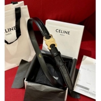 Good Quality Celine Crocodile Embossed Leather Belt 2.5cm with Triomphe Logo Buckle CE011001 Black 2025
