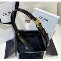 Cheap Celine Calfskin Leather Belt 2.5cm with Gold Triomphe Logo Buckle CE011001 Black 2025