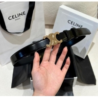 Cheap Celine Calfskin Leather Belt 2.5cm with Gold Triomphe Logo Buckle CE011001 Black 2025