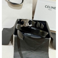 Good Taste Celine Calfskin Leather Belt 2.5cm with Silver Triomphe Logo Buckle CE011001 Black 2025