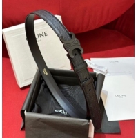 Super Quality Celine Embossed Leather Belt 2.5cm with Triomphe Logo Buckle CE011002 All Black 2025