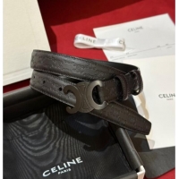 Super Quality Celine Embossed Leather Belt 2.5cm with Triomphe Logo Buckle CE011002 All Black 2025