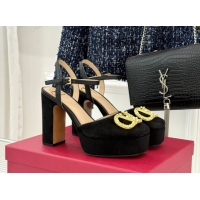Cheap Price Valentino VLOGO Signature Platform Pumps 11cm in Suede and Leather Black 0224025