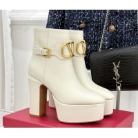 Good Looking Valentino VLOGO Signature Platform Ankle Boots 12.5cm in Calfskin Leather White 0224026