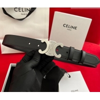 Promotional Celine Calfskin Leather Belt 3cm with Triomphe Logo Buckle CE011003 Black/Silver 2025