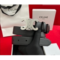 Promotional Celine Calfskin Leather Belt 3cm with Triomphe Logo Buckle CE011003 Black/Silver 2025