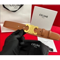 Good Taste Celine Calfskin Leather Belt 3cm with Triomphe Logo Buckle CE011003 Brown/Gold 2025