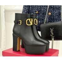 Best Product Valentino VLOGO Signature Platform Ankle Boots 12.5cm in Calfskin Leather Black 0224028