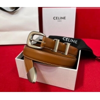 ​Best Price Celine Western Medium Leather Belt 2.5cm with Pin Buckle CE011004 Brown/Aged Silver 2025