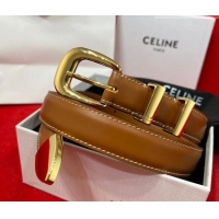 Shop Discount Celine Western Medium Leather Belt 2.5cm with Pin Buckle CE011004 Brown/Aged Gold 2025
