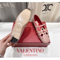 Popular Style Valentino Studdy Ballerinas Flat Mary Janes in Calfskin Leather Pink 0224031