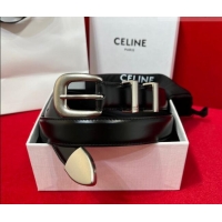 Promotional Celine Western Medium Leather Belt 2.5cm with Pin Buckle CE011004 Black/Aged Silver 2025