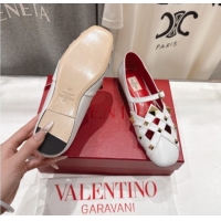 Charming Valentino Studdy Ballerinas Flat Mary Janes in Calfskin Leather White 0224032