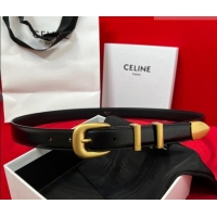 Discount Celine Western Medium Leather Belt 2.5cm with Pin Buckle CE011004 Black/Aged Gold 2025