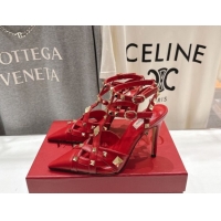 Grade Quality Valentino Studdy Pumps 9.5cm in Calfskin Leather Red 0224035