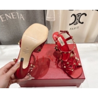 Luxurious Valentino Studdy Heel Sandals 9.5cm in Calfskin Leather Red 0224037