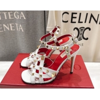 Purchase Valentino Studdy Heel Sandals 9.5cm in Calfskin Leather White 0224040