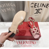 Best Grade Valentino Studdy Flat Sandals in Calfskin Leather Pink 0224041
