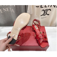 Low Price Valentino Studdy Flat Sandals in Calfskin Leather Red 0224042