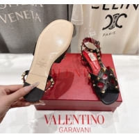 Low Cost Valentino Studdy Flat Sandals in Calfskin Leather Black 0224043
